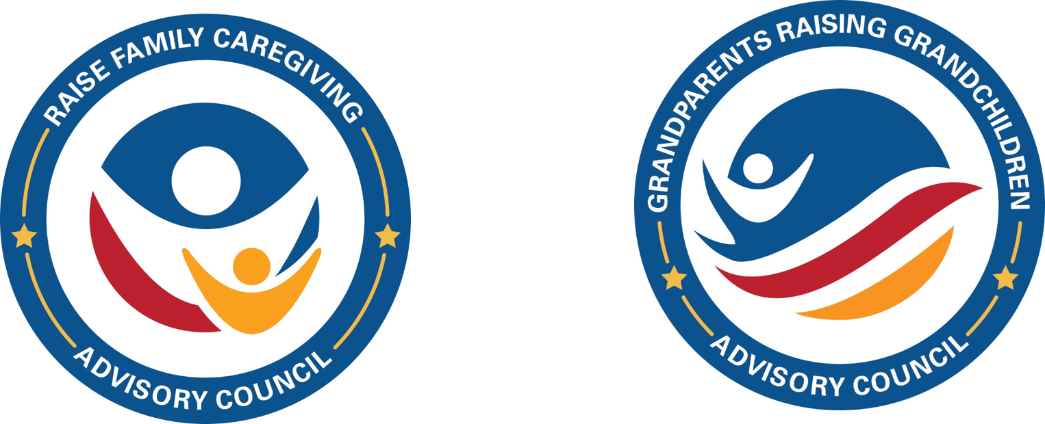 Side-by-side logos: Raise Family Caregiving Advisory Council and Grandparents Raising Grandchildren Advisory Council