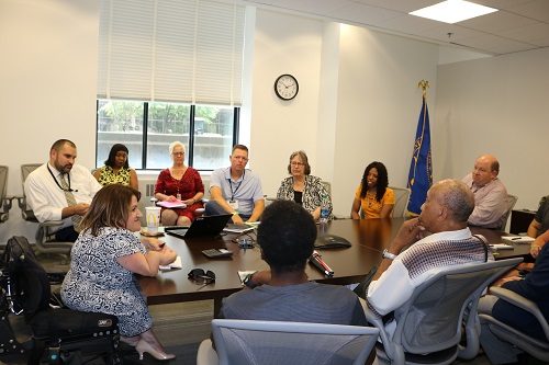 Commissioner Julie Hocker, Dave Wickstrom, Corinna Stiles, and Roslyn Thompson from ACL meet with leaders from centers for independent living in Ohio