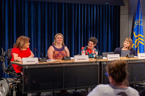 Panel of self-advocates moderated by ACL Commissioner on Disabilities Julie Hocker with Kayla McKeon, Liz Weintraub, and Kimberly Tissot.