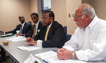 Aaron Bishop, Emanuel Cleaver II, Leo Morton and Carl Calkins at a discussion panel